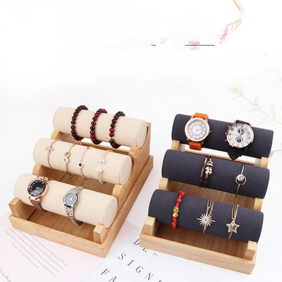 Expositor de Pulseras en Madera Maciza de Tres Niveles Desmontable - Image 4