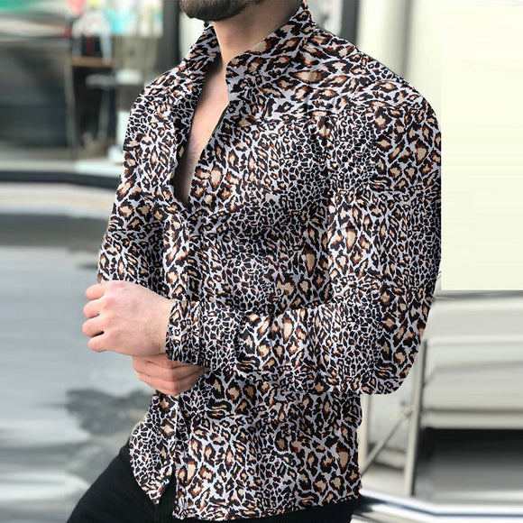 Camisa Casual Estampada de Manga Larga para Hombre