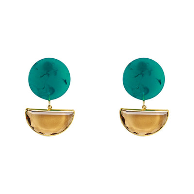 Aretes Semicirculares de Resina Verde Oscuro con Incrustaciones de Circón