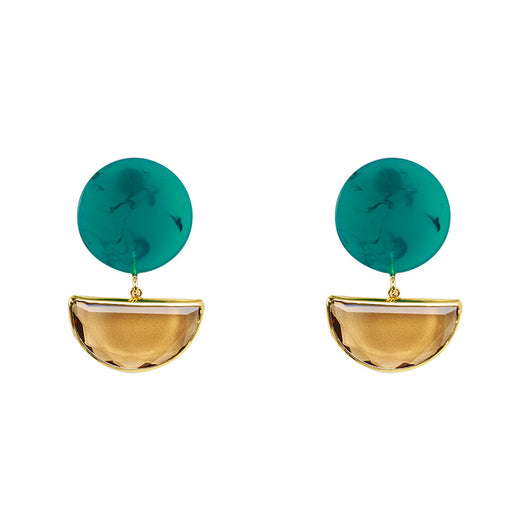 Aretes Semicirculares de Resina Verde Oscuro con Incrustaciones de Circón