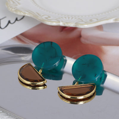 Aretes Semicirculares de Resina Verde Oscuro con Incrustaciones de Circón - Image 7