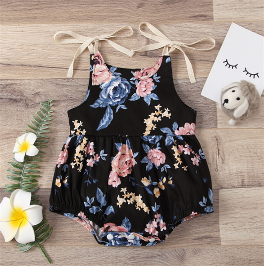 Enterizo Triangular Floral Bicolor para Bebé Niña