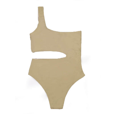 Traje de Baño Enterizo Monocolor Asimétrico Bicolor sin Cintura - Image 5