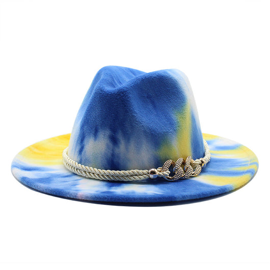 Sombrero Jazz de Fieltro Tie-Dye Rosa - Gorra Plana Elegante para Regalo - Image 7