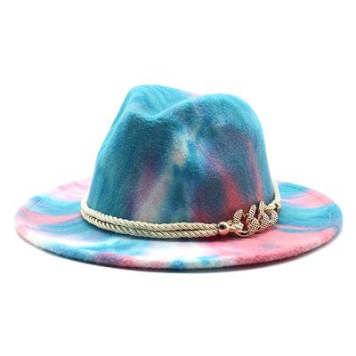 Sombrero Jazz de Fieltro Tie-Dye Rosa - Gorra Plana Elegante para Regalo - Image 10
