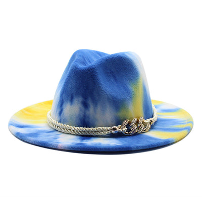 Sombrero Jazz de Fieltro Tie-Dye Rosa - Gorra Plana Elegante para Regalo - Image 5