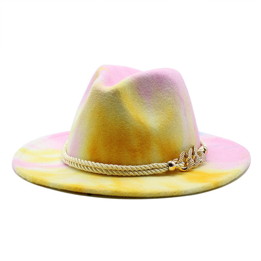 Sombrero Jazz de Fieltro Tie-Dye Rosa - Gorra Plana Elegante para Regalo - Image 2