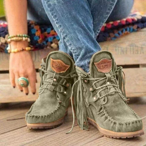 Botas Cortas de Invierno con Cordones y Flecos - Suela Gruesa para Mujer - Image 3