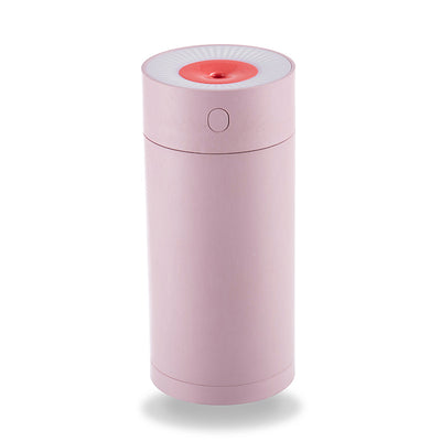 White cylindrical USB desktop humidifier with a mist outlet and a circular control button on top. - Image 6