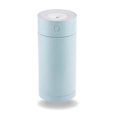 White cylindrical USB desktop humidifier with a mist outlet and a circular control button on top. - Image 5