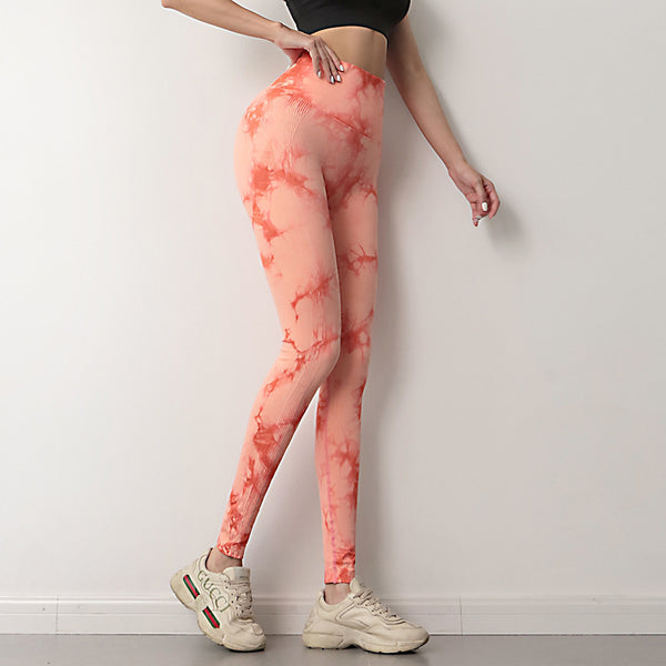 Pantalones Deportivos de Fitness Tie-Dye de Cintura Alta para Mujer