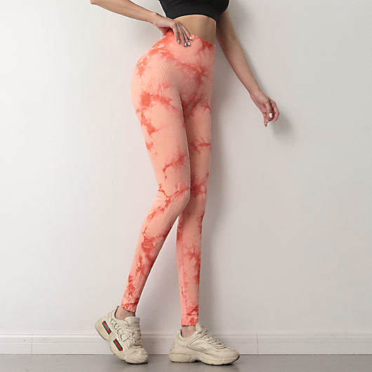 Pantalones Deportivos de Fitness Tie-Dye de Cintura Alta para Mujer