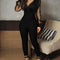 Jumpsuit Negro con Malla y Detalles Dorados para Mujer
