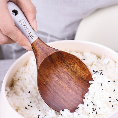 Set de Utensilios de Cocina en Madera de Teca Sólida con Mango Largo Antiadherente - Image 14