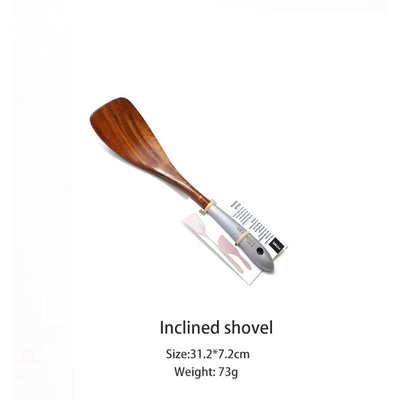 Set de Utensilios de Cocina en Madera de Teca Sólida con Mango Largo Antiadherente - Image 12