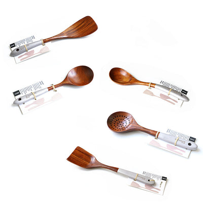 Set de Utensilios de Cocina en Madera de Teca Sólida con Mango Largo Antiadherente - Image 11