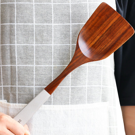 Set de Utensilios de Cocina en Madera de Teca Sólida con Mango Largo Antiadherente