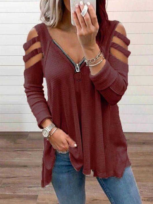 Blusa Fresca de Escote V con Cierre y Mangas Cortas - Image 2