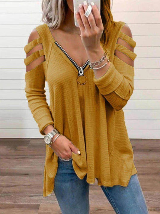 Blusa Fresca de Escote V con Cierre y Mangas Cortas