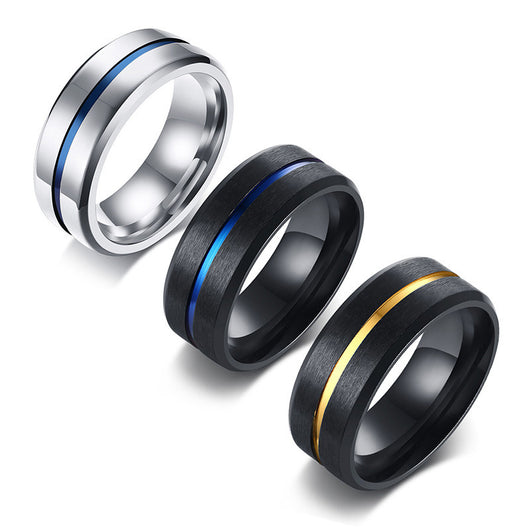 Anillo de Acero Titanio para Hombre con Surcos Bicolor - Image 12