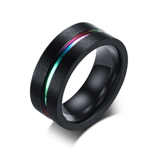 Anillo de Acero Titanio para Hombre con Surcos Bicolor - Image 7