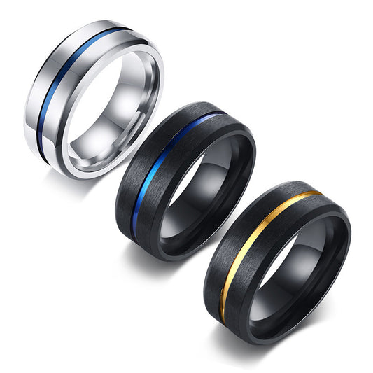 Anillo de Acero Titanio para Hombre con Surcos Bicolor
