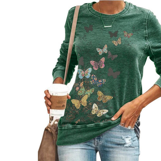 Camiseta Manga Larga Cuello Redondo Estampada para Mujer