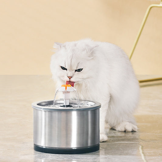 Fuente de Agua para Mascotas con Diseño de Flores - Acero Inoxidable