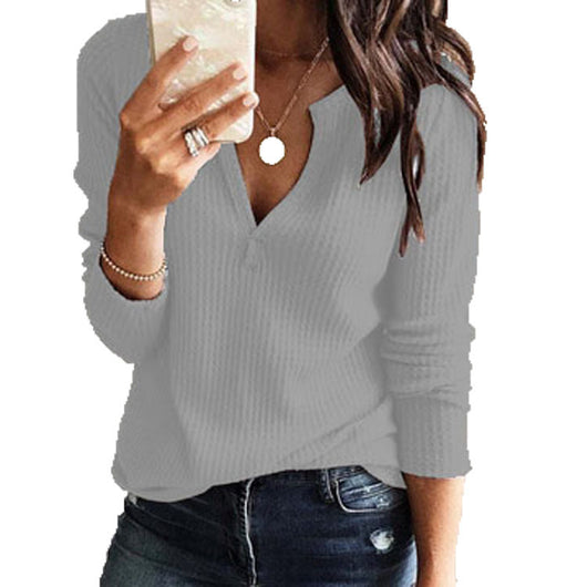 Blusa Manga Larga Escote en V para Mujer