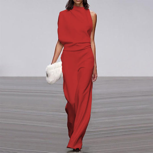 Jumpsuit Monocolor con Cuello de Pile a un Hombro - Image 18
