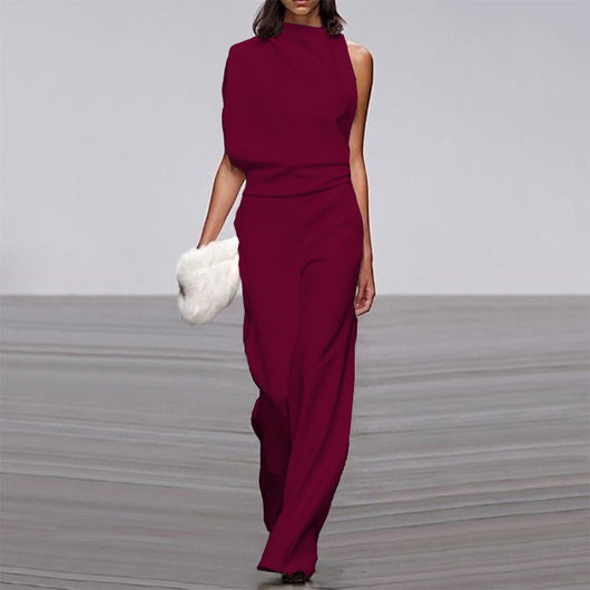 Jumpsuit Monocolor con Cuello de Pile a un Hombro - Image 19
