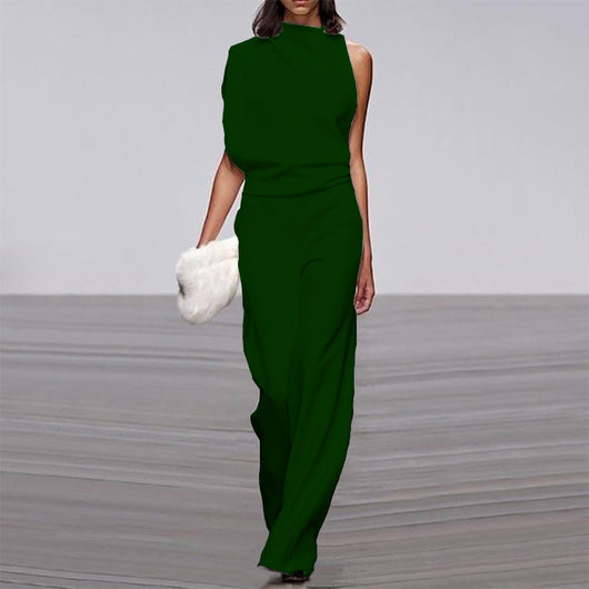 Jumpsuit Monocolor con Cuello de Pile a un Hombro - Image 10