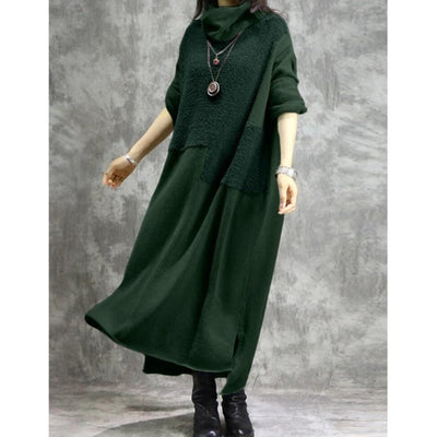 Vestido Largo de Cuello Alto con Costuras de Lana y Largo Irregular - Image 11
