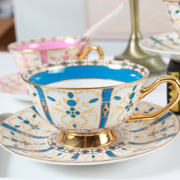 Juego de Tazas de Té Lujo Europeo Porcelana Hueso Borde Dorado Estilo Inglés