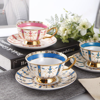Juego de Tazas de Té Lujo Europeo Porcelana Hueso Borde Dorado Estilo Inglés