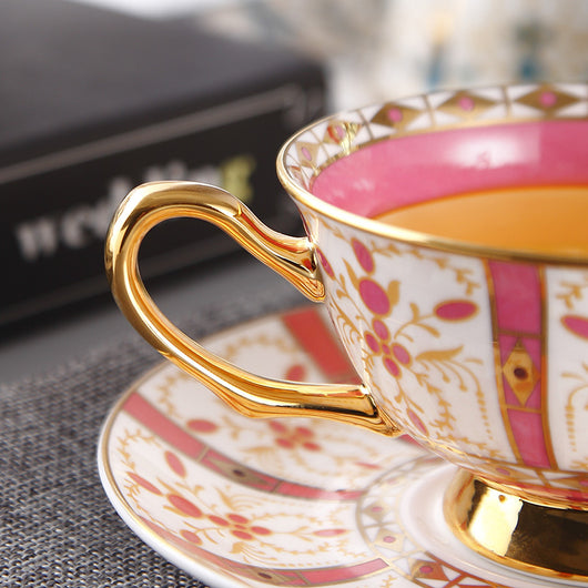 Juego de Tazas de Té Lujo Europeo Porcelana Hueso Borde Dorado Estilo Inglés - Image 5