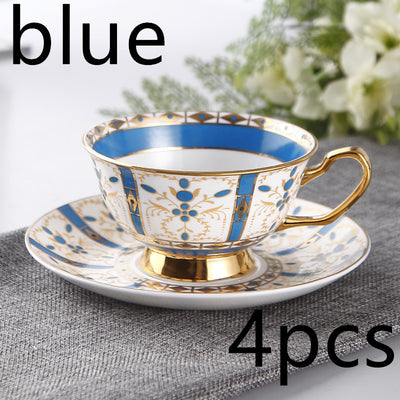 Juego de Tazas de Té Lujo Europeo Porcelana Hueso Borde Dorado Estilo Inglés - Image 6