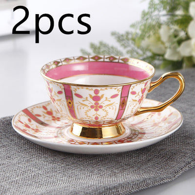 Juego de Tazas de Té Lujo Europeo Porcelana Hueso Borde Dorado Estilo Inglés - Image 9