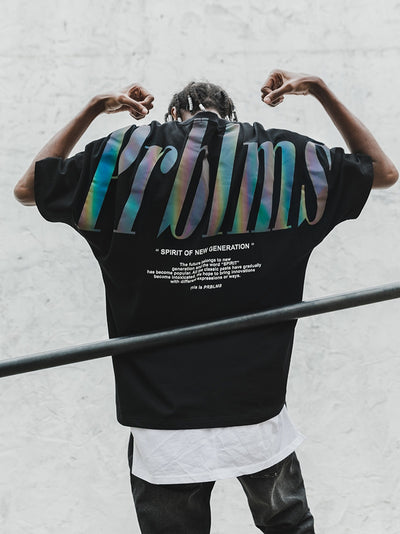 Playera Hip Hop Suelta con Estampado Reflectante para Parejas - Image 10