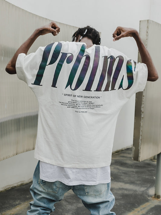 Playera Hip Hop Suelta con Estampado Reflectante para Parejas