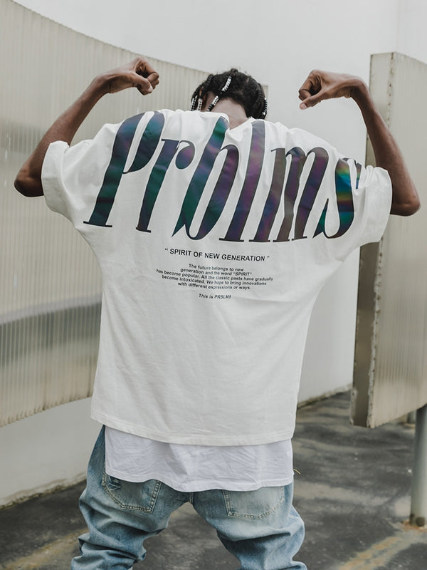 Playera Hip Hop Suelta con Estampado Reflectante para Parejas
