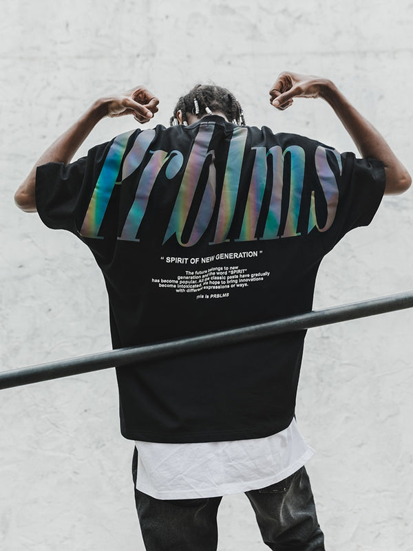 Playera Hip Hop Suelta con Estampado Reflectante para Parejas