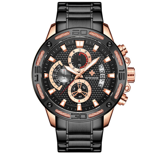 Reloj Deportivo de Lujo WWOOR para Hombre - Acero Inoxidable Dorado con Cronógrafo