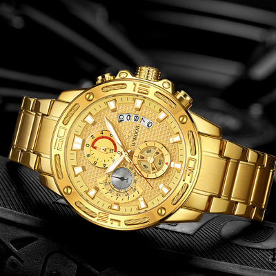 Reloj Deportivo de Lujo WWOOR para Hombre - Acero Inoxidable Dorado con Cronógrafo - Image 3