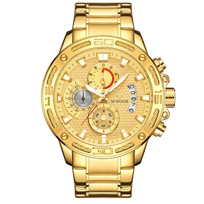 Reloj Deportivo de Lujo WWOOR para Hombre - Acero Inoxidable Dorado con Cronógrafo - Image 2
