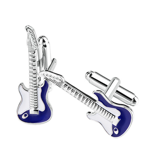 Gemelos para Camisa Francesa Azul y Blanco con Diseño de Guitarra