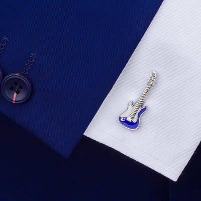 Gemelos para Camisa Francesa Azul y Blanco con Diseño de Guitarra - Image 4