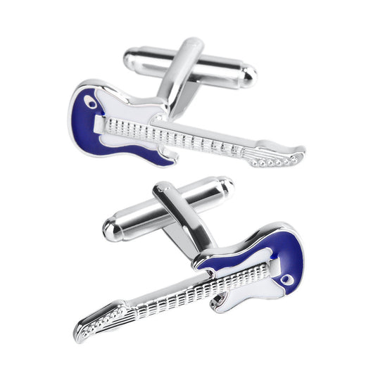 Gemelos para Camisa Francesa Azul y Blanco con Diseño de Guitarra - Image 3