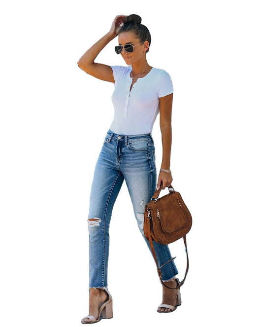 Jeans Personalizados Slim Fit Cintura Alta con Orillo Crudo - Image 5