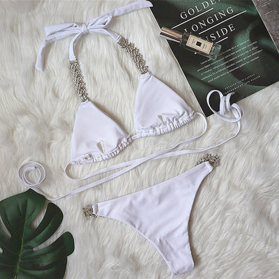 Bikini Cruzado Diamantes Metálicos Diseño Sólido - Image 9
